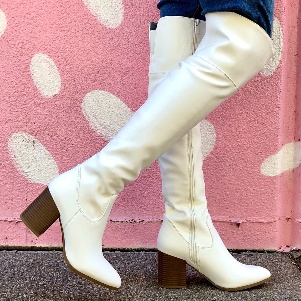 BEST SELLER! White Vegan Leather Over The Knee Boots